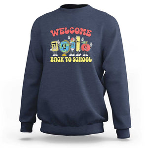 Welcome Back to School Sweatshirt Happy First Day for Teachers, Boys, & Girls TS01 Navy Print Your Wear