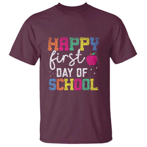 First Day of School T Shirt Happy Design for Teachers & Students TS01 Maroon Print Your Wear