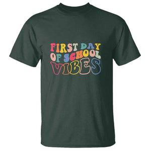 First Day of School Vibes T Shirt Happy Back to School for Teachers TS01 Dark Forest Green Print Your Wear