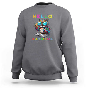 Hello High School Owl Lover Sweatshirt Back to School for Boys & Girls TS01 Charcoal Print Your Wear