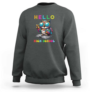 Hello High School Owl Lover Sweatshirt Back to School for Boys & Girls TS01 Dark Heather Print Your Wear