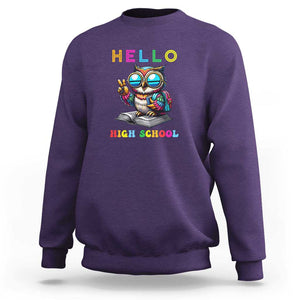 Hello High School Owl Lover Sweatshirt Back to School for Boys & Girls TS01 Purple Print Your Wear