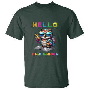 Hello High School Owl Lover T Shirt Back to School for Boys & Girls TS01 Dark Forest Green Print Your Wear