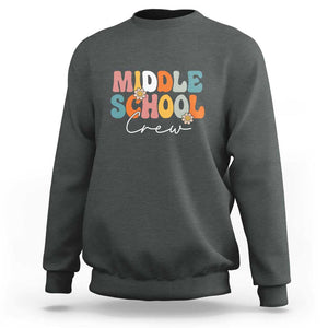 Retro Groovy Vintage Middle School Squad First Day of School Sweatshirt TS01 Dark Heather Print Your Wear