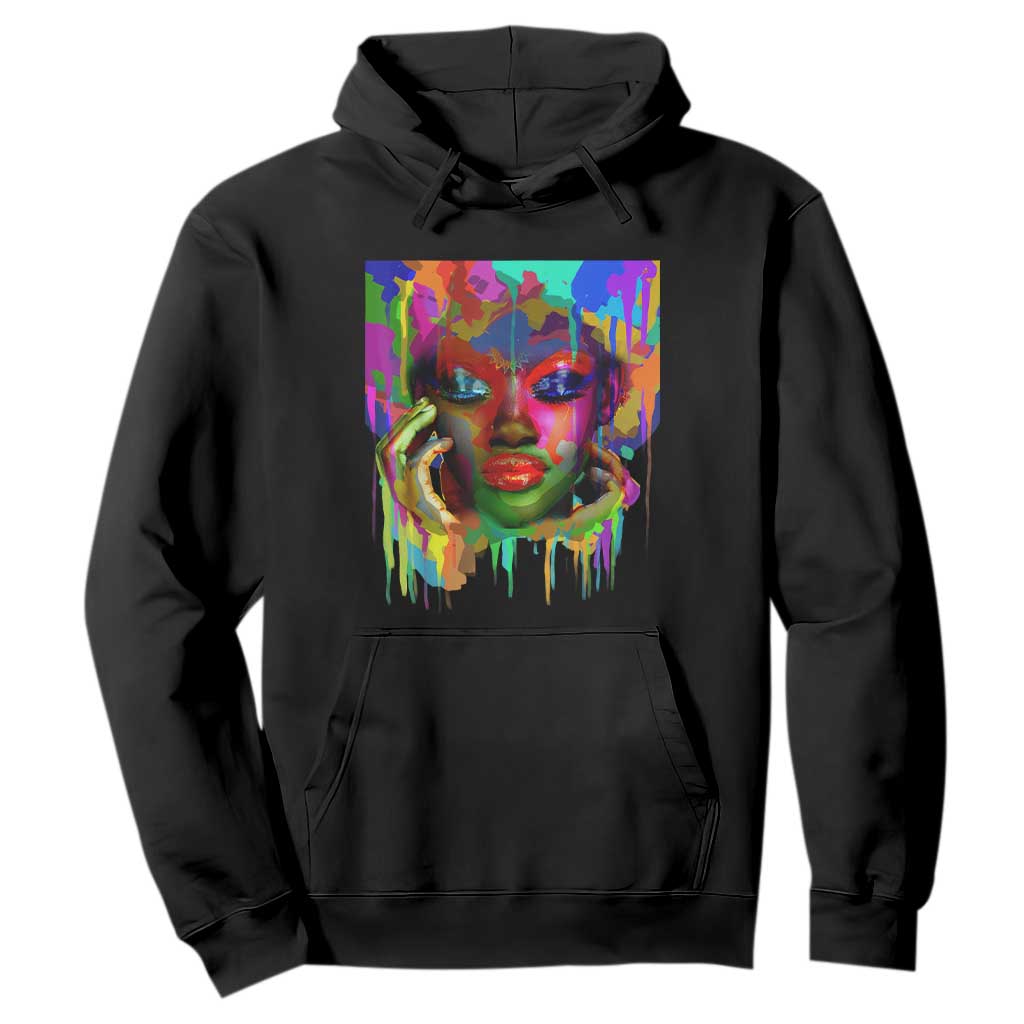 Cool African Woman Afro Color Painted Face Hoodie TS01 Black Printyourwear