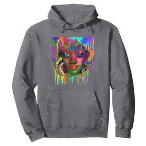 Cool African Woman Afro Color Painted Face Hoodie TS01 Charcoal Printyourwear