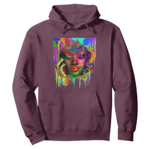 Cool African Woman Afro Color Painted Face Hoodie TS01 Maroon Printyourwear