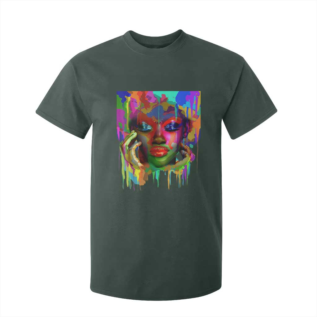 Afro Woman Graphic T Shirt For Kid African Pride Color Painted TS01 Dark Forest Green Print Your Wear