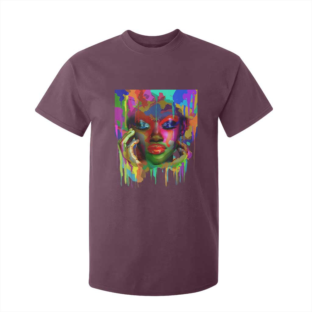 Afro Woman Graphic T Shirt For Kid African Pride Color Painted TS01 Maroon Print Your Wear