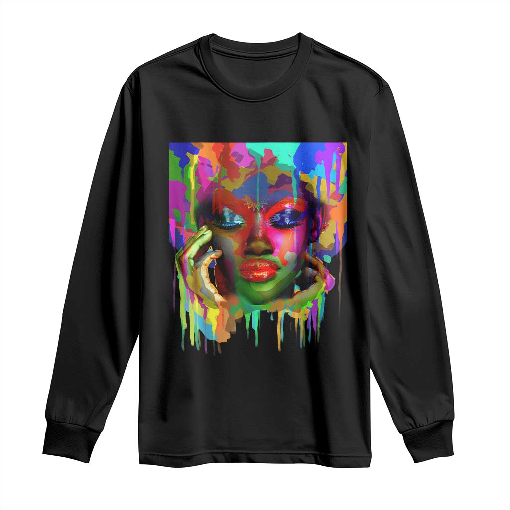 Afro Woman Graphic Long Sleeve Shirt African Pride Color Painted TS01 Black Print Your Wear