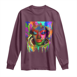 Afro Woman Graphic Long Sleeve Shirt African Pride Color Painted TS01 Maroon Print Your Wear