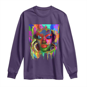 Afro Woman Graphic Long Sleeve Shirt African Pride Color Painted TS01 Purple Print Your Wear