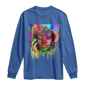 Afro Woman Graphic Long Sleeve Shirt African Pride Color Painted TS01 Royal Blue Print Your Wear