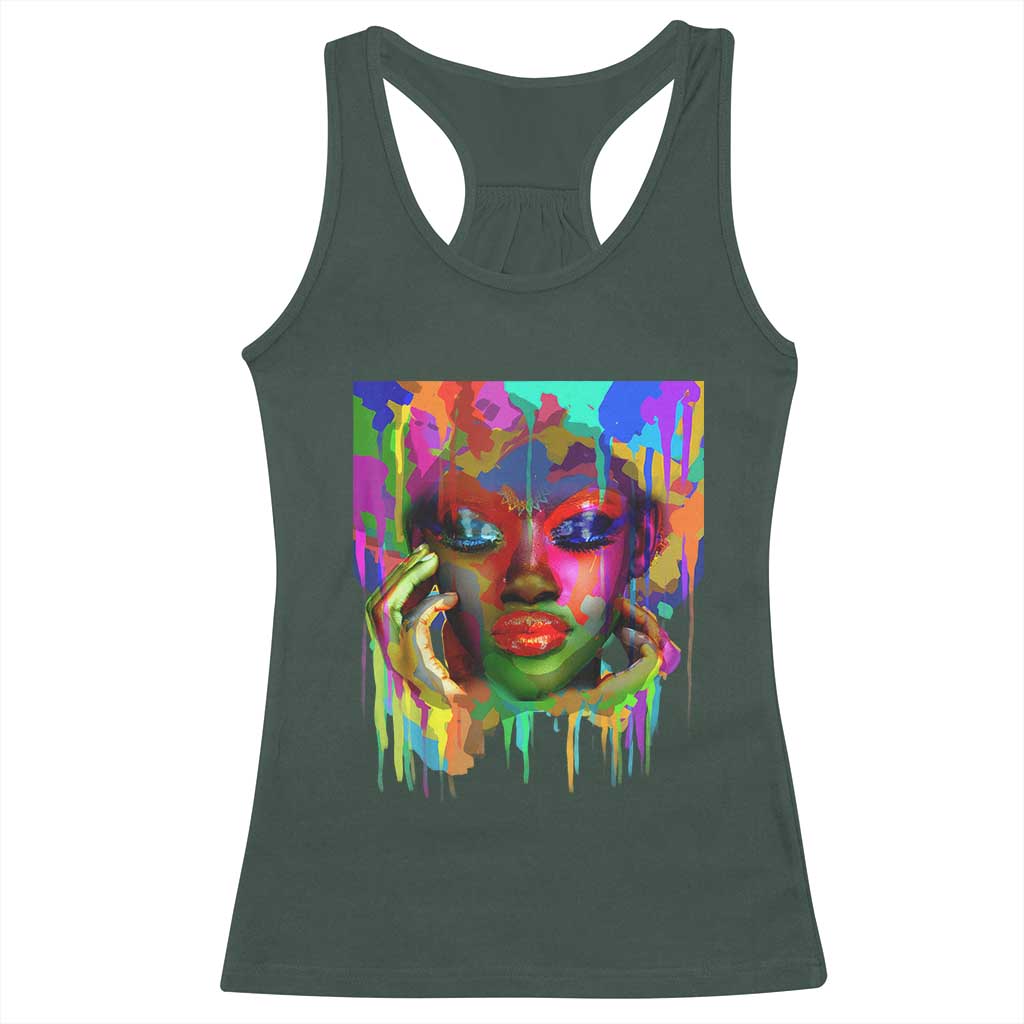 Afro Woman Graphic Racerback Tank Top African Pride Color Painted TS01 Dark Forest Green Print Your Wear
