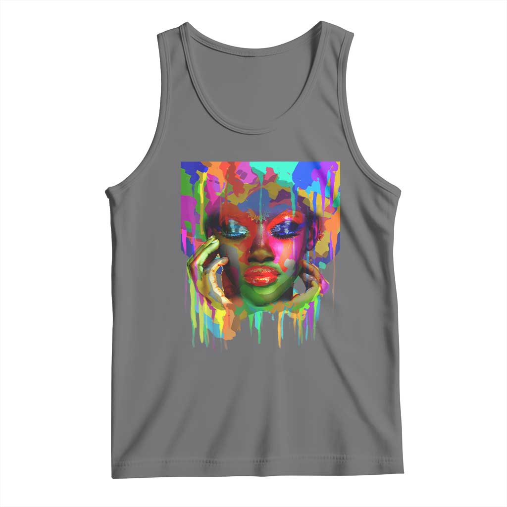 Afro Woman Graphic Tank Top African Pride Color Painted TS01 Black Heather Print Your Wear