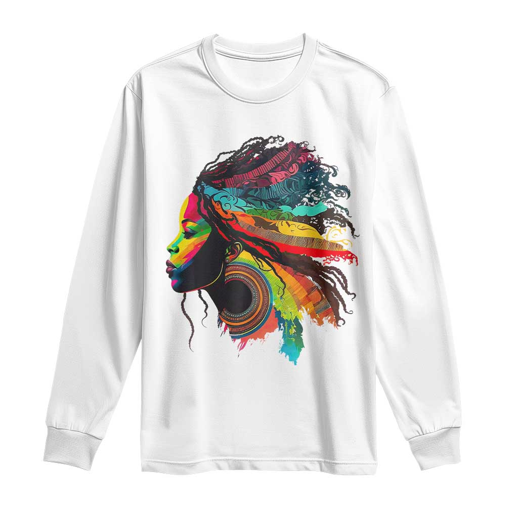 Proud Afro Roots Long Sleeve Shirt Rainbow Dashiki African Tribal Woman Natural Hair TS01 White Print Your Wear