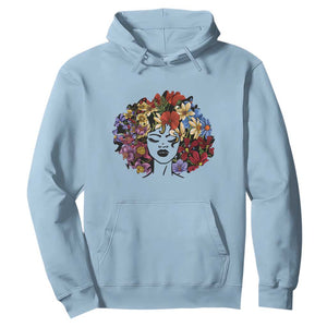 Black History Themed Hoodie For Women Afro Flower Hair Juneteenth TS01 Light Blue Printyourwear