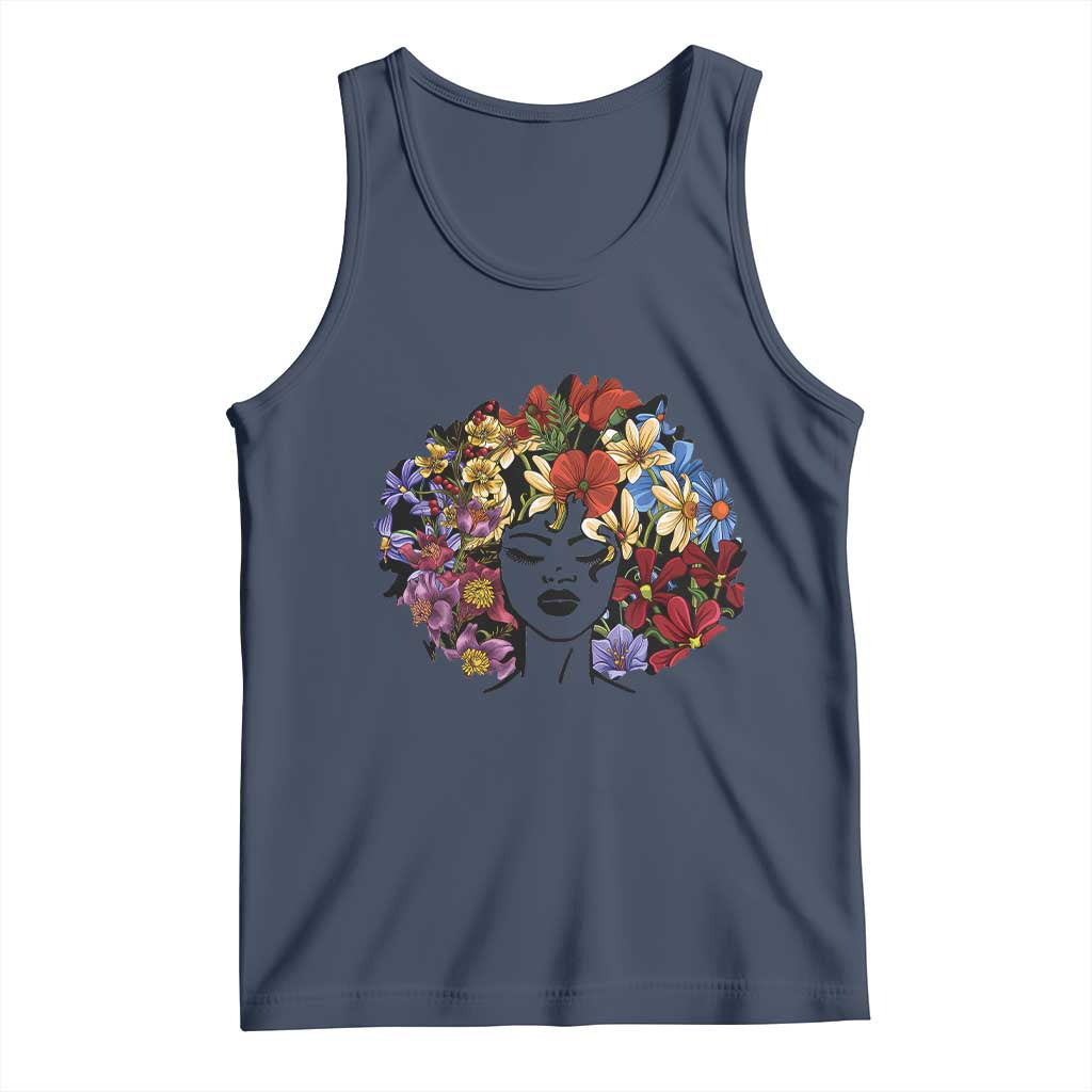 Black History Tank Top For Women Afro Flower Hair Juneteenth TS01 Navy Print Your Wear