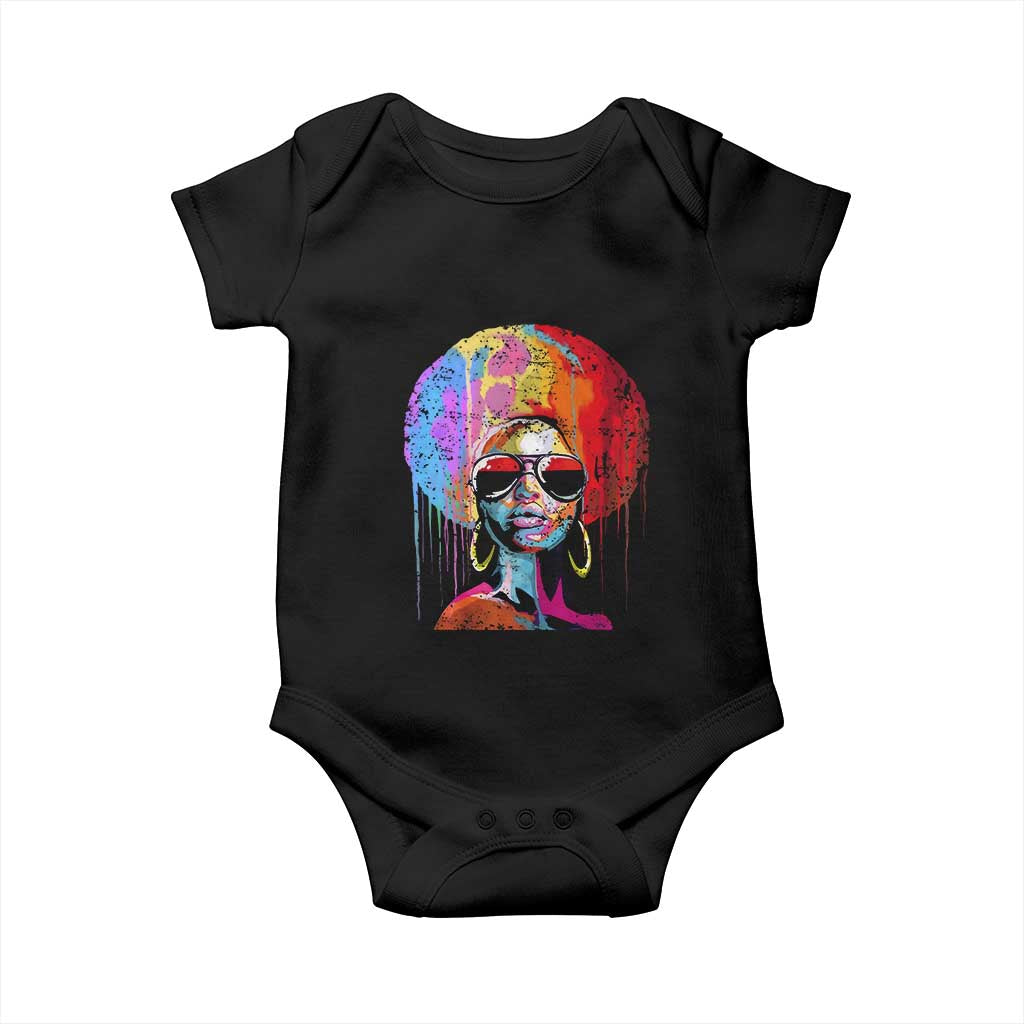Afro Woman Baby Onesie Black Queen Melanin Dripping Juneteenth TS01 Black Print Your Wear