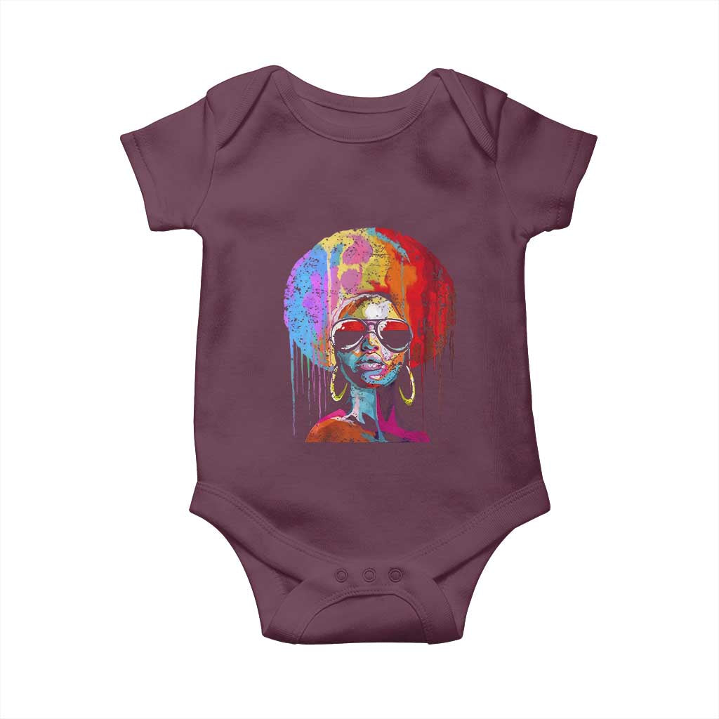 Afro Woman Baby Onesie Black Queen Melanin Dripping Juneteenth TS01 Maroon Print Your Wear