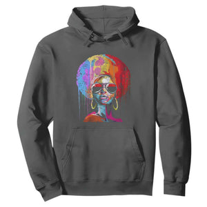 Womens Black Queen Afro Melanin Dripping Juneteenth Hoodie TS01 Dark Heather Printyourwear