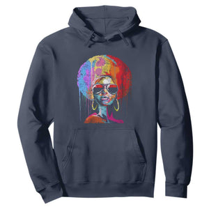 Womens Black Queen Afro Melanin Dripping Juneteenth Hoodie TS01 Navy Printyourwear