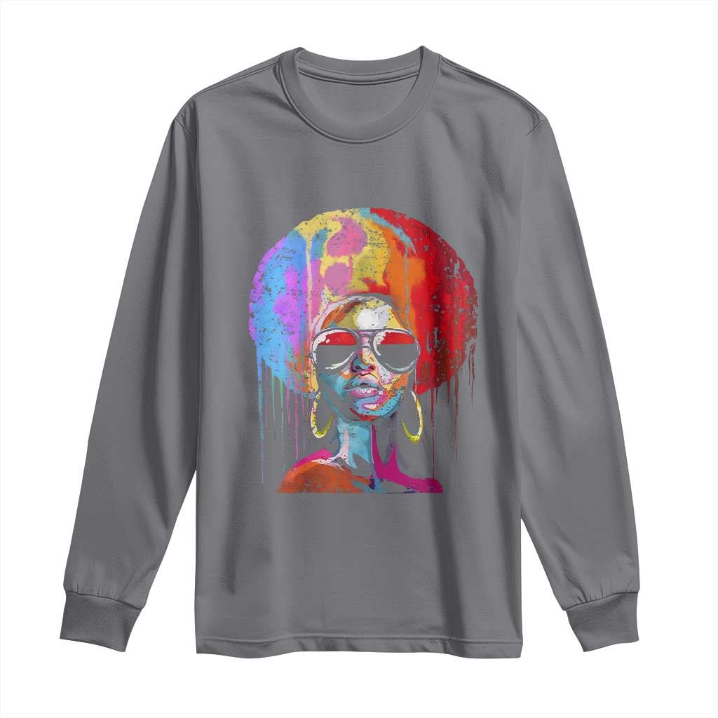 Afro Woman Long Sleeve Shirt Black Queen Melanin Dripping Juneteenth TS01 Charcoal Print Your Wear