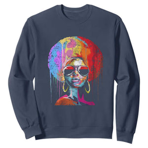 Womens Black Queen Afro Melanin Dripping Juneteenth Sweatshirt TS01 Navy Printyourwear