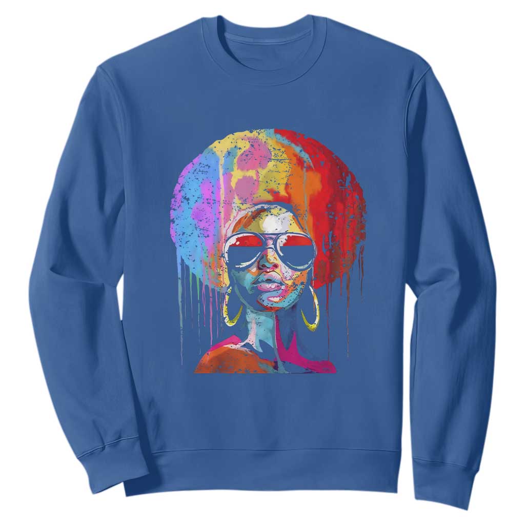 Womens Black Queen Afro Melanin Dripping Juneteenth Sweatshirt TS01 Royal Blue Printyourwear