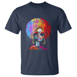 Womens Black Queen Afro Melanin Dripping Juneteenth T Shirt TS01 Navy Printyourwear