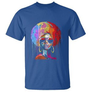 Womens Black Queen Afro Melanin Dripping Juneteenth T Shirt TS01 Royal Blue Printyourwear