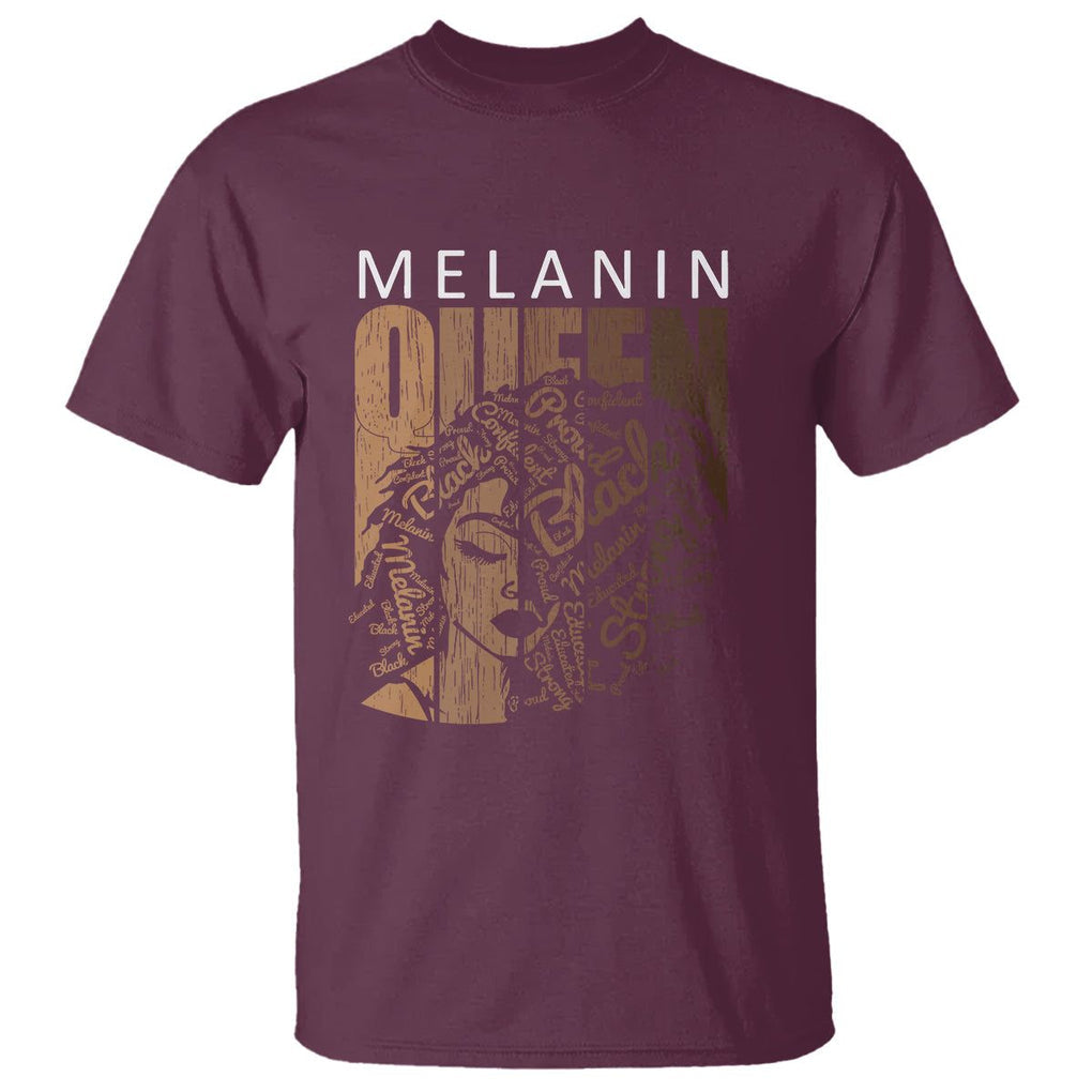Melanin Queen T Shirt With Black History Hair TS01 Maroon Printyourwear