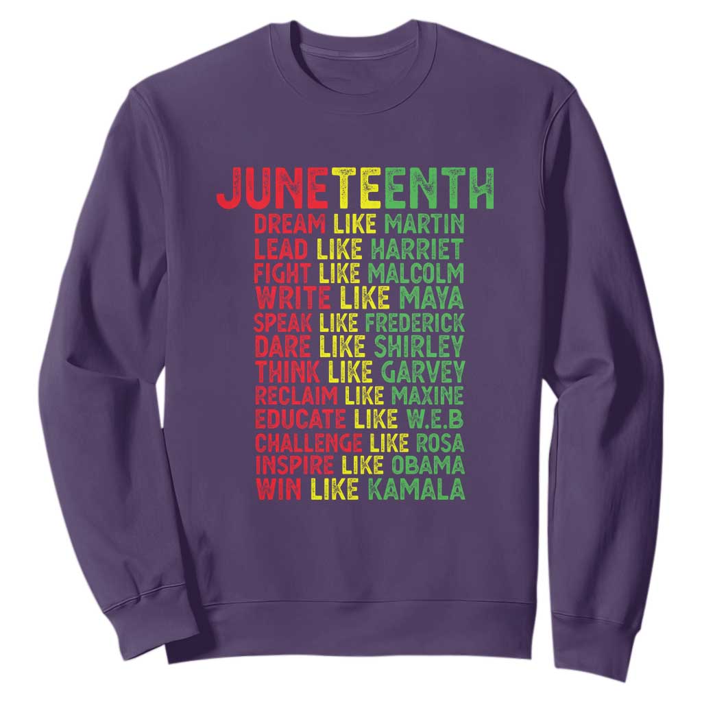 Happy Juneteenth Sweatshirt Dream Like Leaders TS01 Purple Printyourwear