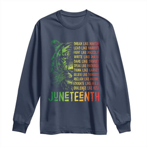 Juneteenth Long Sleeve Shirt Dream Like Leaders TS01 Navy Print Your Wear