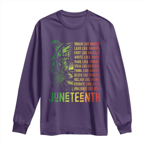 Juneteenth Long Sleeve Shirt Dream Like Leaders TS01 Purple Print Your Wear