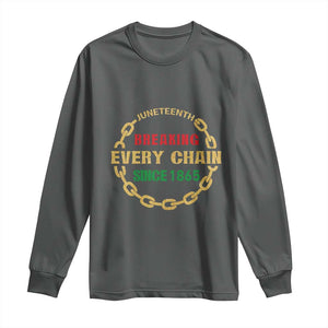 Juneteenth 1865 Long Sleeve Shirt Breaking Every Chain Black Freedom June 19th TS01 Dark Heather Print Your Wear