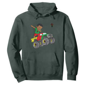 Funny Black History Hoodie African Kids Dabbing Black King In Monster Truck TS01 Dark Forest Green Printyourwear