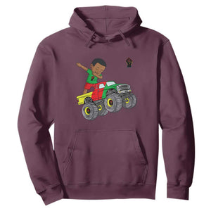 Funny Black History Hoodie African Kids Dabbing Black King In Monster Truck TS01 Maroon Printyourwear