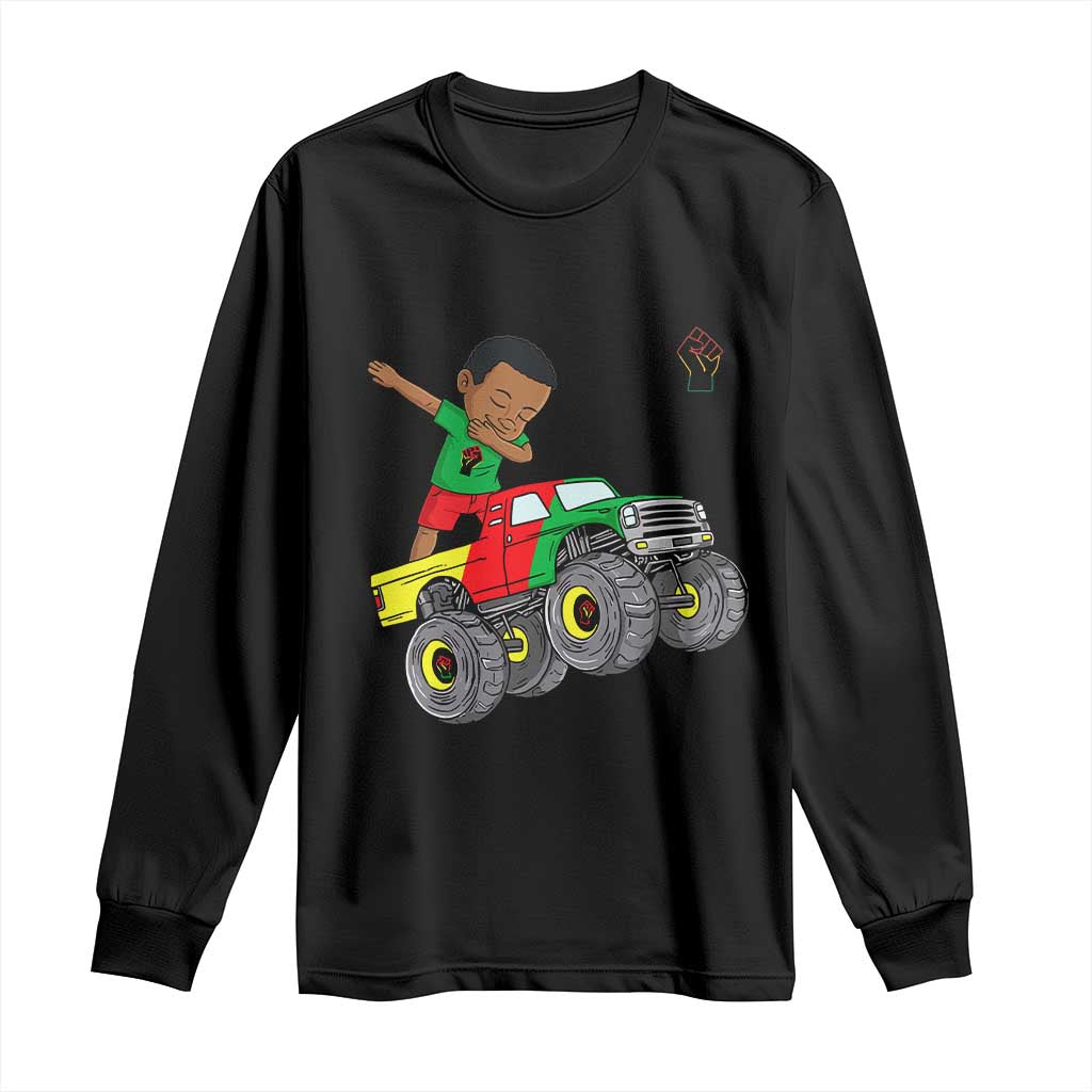 Funny Black History Long Sleeve Shirt African Kids Dabbing Black King In Monster Truck TS01 Black Print Your Wear