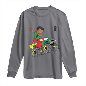 Funny Black History Long Sleeve Shirt African Kids Dabbing Black King In Monster Truck TS01 Charcoal Print Your Wear