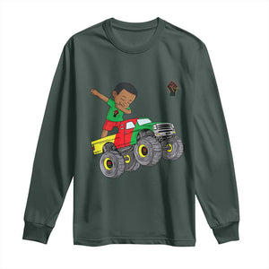 Funny Black History Long Sleeve Shirt African Kids Dabbing Black King In Monster Truck TS01 Dark Forest Green Print Your Wear