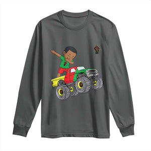 Funny Black History Long Sleeve Shirt African Kids Dabbing Black King In Monster Truck TS01 Dark Heather Print Your Wear