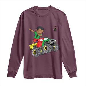 Funny Black History Long Sleeve Shirt African Kids Dabbing Black King In Monster Truck TS01 Maroon Print Your Wear