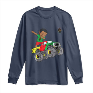 Funny Black History Long Sleeve Shirt African Kids Dabbing Black King In Monster Truck TS01 Navy Print Your Wear