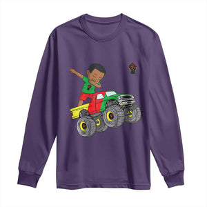 Funny Black History Long Sleeve Shirt African Kids Dabbing Black King In Monster Truck TS01 Purple Print Your Wear