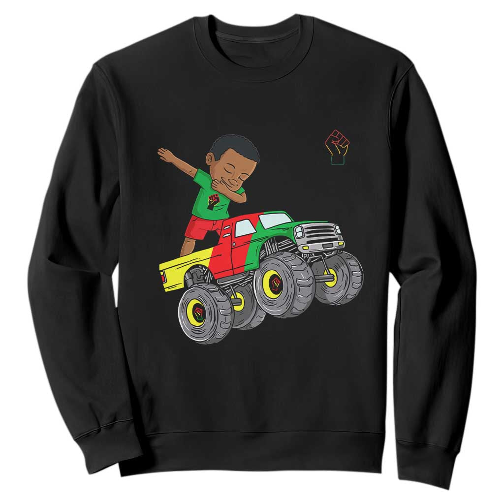 Funny Black History Sweatshirt African Kids Dabbing Black King In Monster Truck TS01 Black Printyourwear