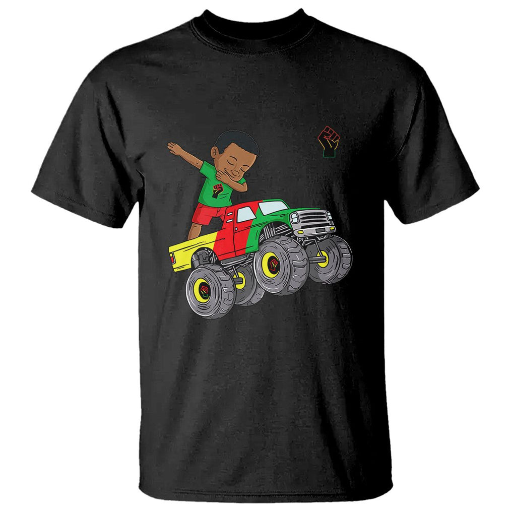 Funny Black History T Shirt African Kids Dabbing Black King In Monster Truck TS01 Black Printyourwear