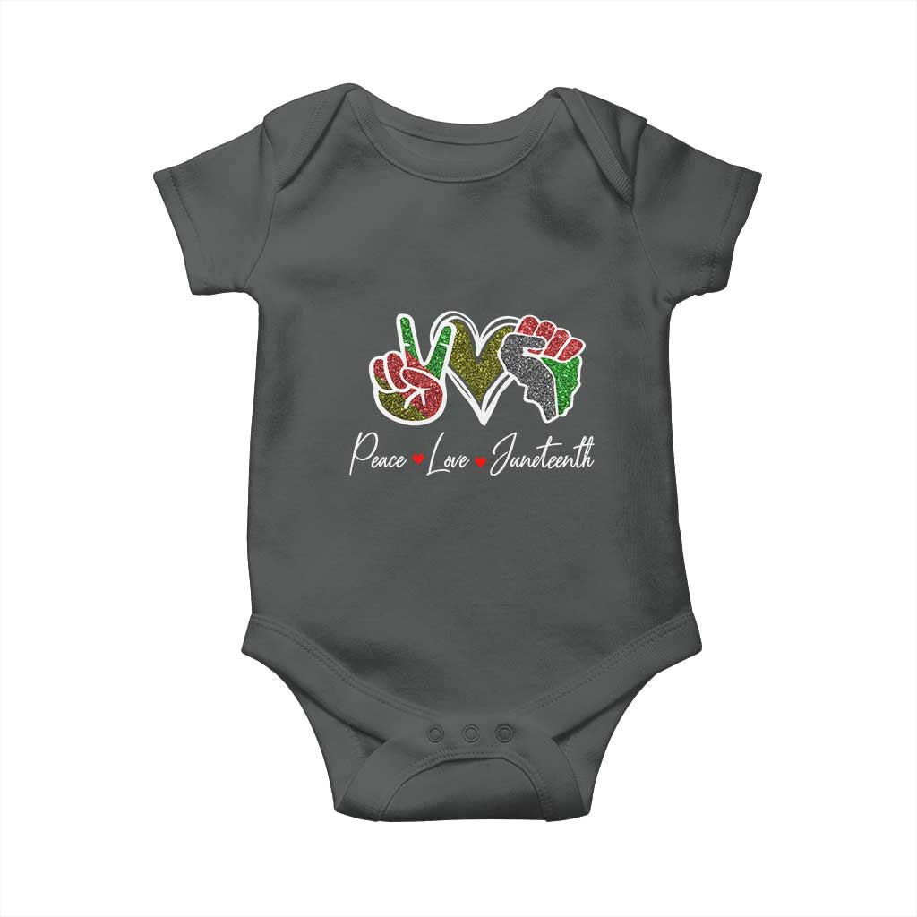 Peace Love Juneteenth Baby Onesie Black Freedom TS01 Dark Heather Print Your Wear