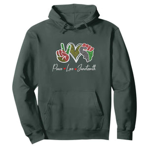 Peace Love Juneteenth Hoodie Black Pride Freedom TS01 Dark Forest Green Printyourwear