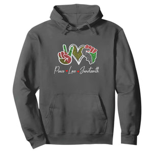 Peace Love Juneteenth Hoodie Black Pride Freedom TS01 Dark Heather Printyourwear